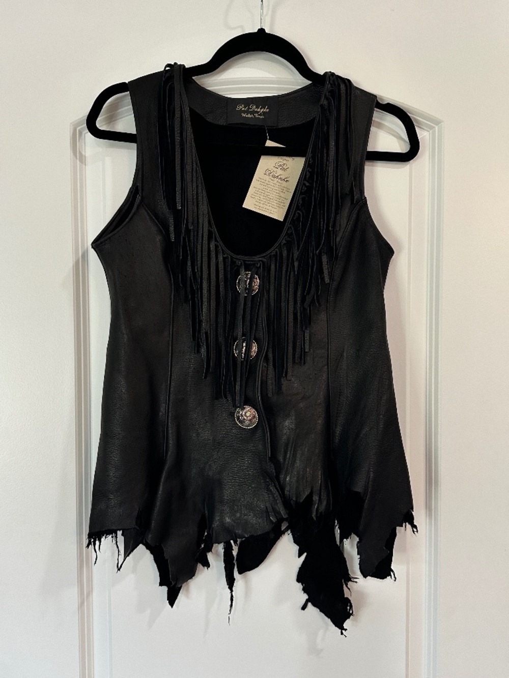 Deerskin Ragged Leather Vest by Pat Dahnke -Black